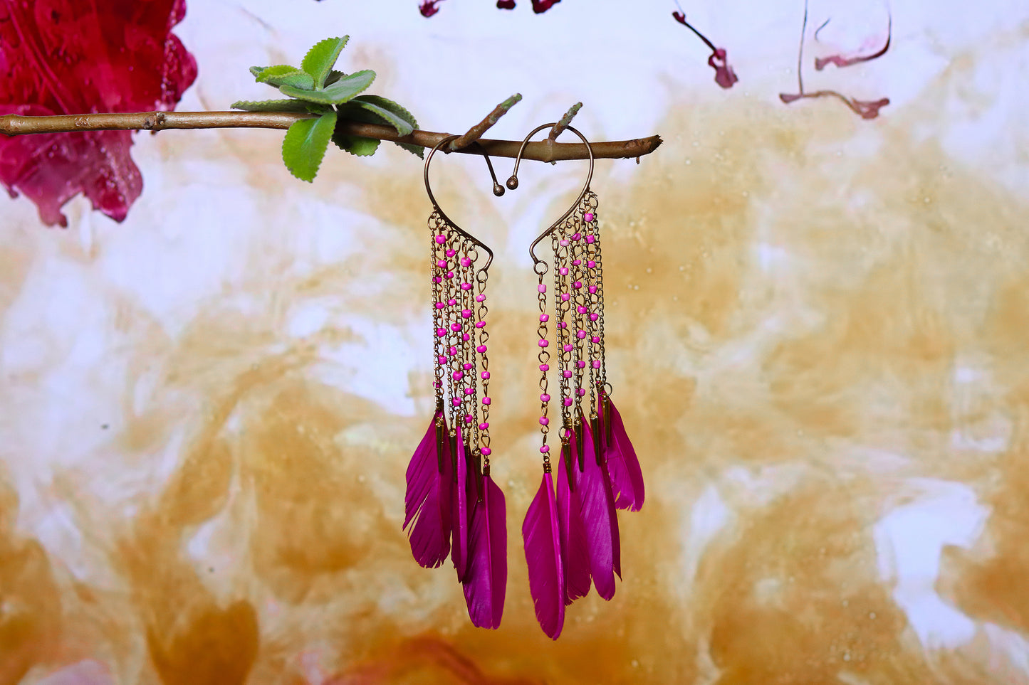 Pink Feather Ear Cuffs-TJS