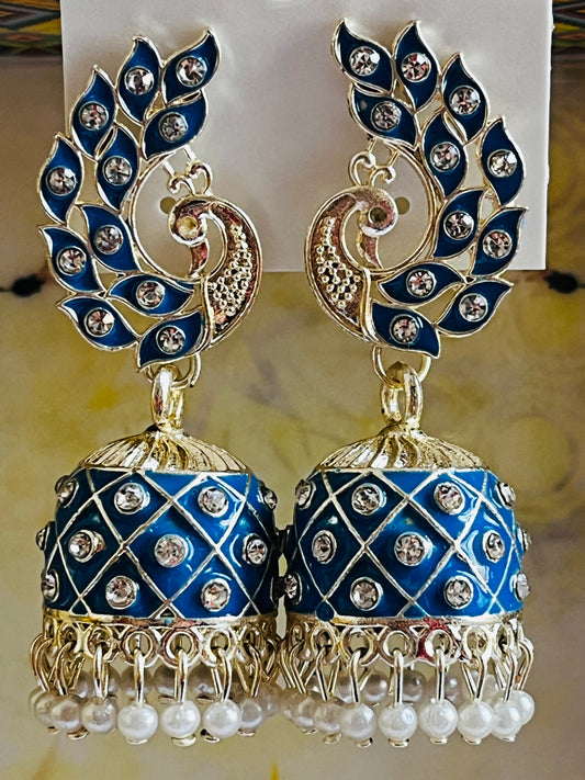 Peacock Jhumka(Blue)-TJS